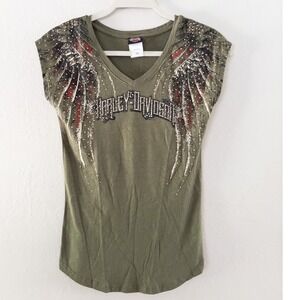 Harley-Davidson Los Cabos Graphic Tee Rhinestone Wings V-Neck XS